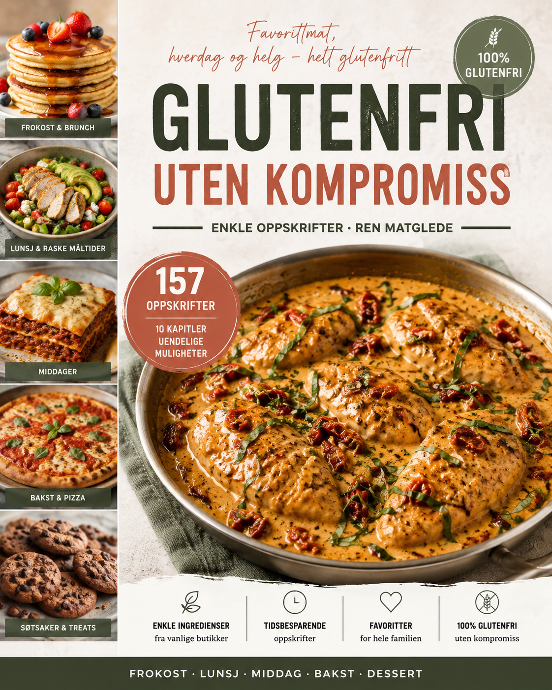 Forside for e-boka Glutenfri uten kompromiss, med 157 glutenfrie oppskrifter